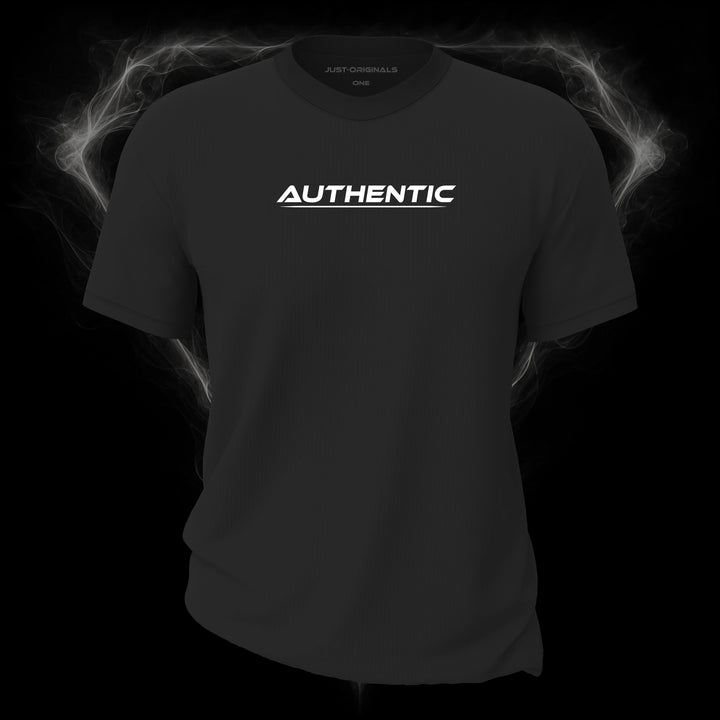 LIFESTYLE ONE Unisex Tee — AUTHENTIC I design on ShadowPulse™ colorway with white minimal lifestyle typography and white underline.