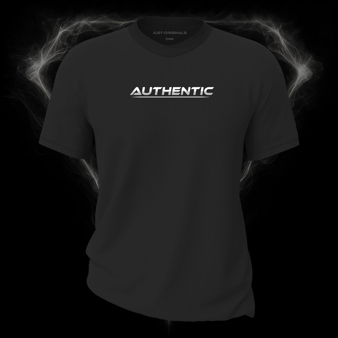 LIFESTYLE ONE Unisex Tee — AUTHENTIC II design on ShadowPulse™ colorway with white lifestyle typography, silver-gray word accent, and white underline.