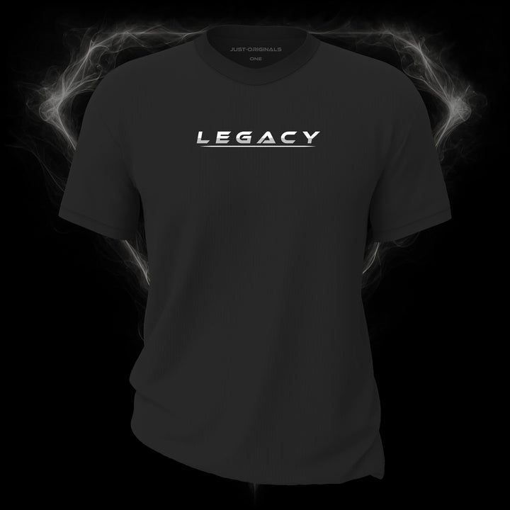 LIFESTYLE ONE Unisex Tee — LEGACY II design on ShadowPulse™ colorway with white lifestyle typography, silver-gray word accent, and white underline.