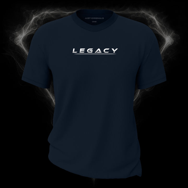 LIFESTYLE ONE Unisex Tee — LEGACY II design on StormPulse™ colorway with white lifestyle typography, silver-gray word accent, and white underline.