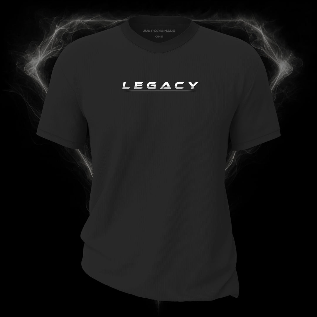 LIFESTYLE ONE Unisex Tee — LEGACY III design on ShadowPulse™ colorway with white lifestyle typography, silver-gray word accent, and silver-gray underline.
