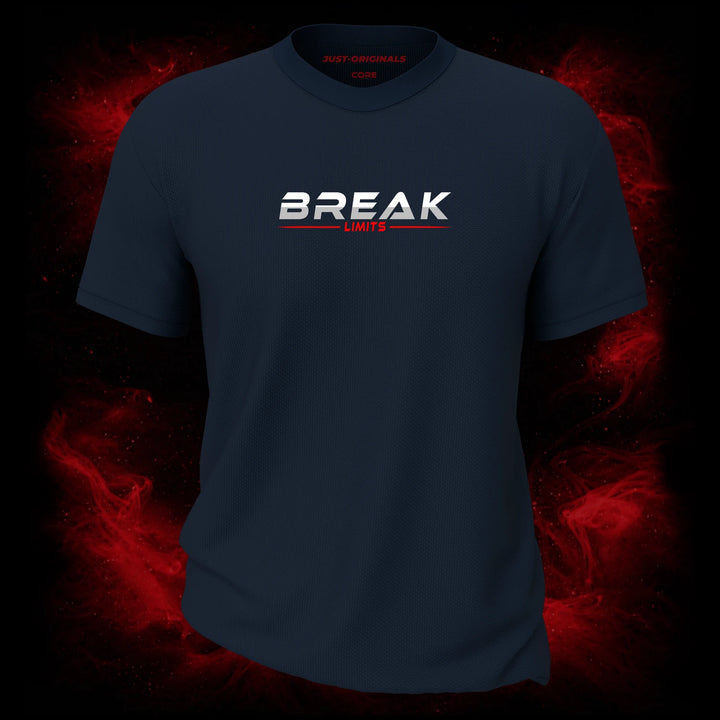 MAXPULSE™ CORE | BREAK LIMITS | Men Tee | White BREAK text with red LIMITS underline on StormPulse™ shirt | Featured in MAXPULSE™ CORE Men Tee