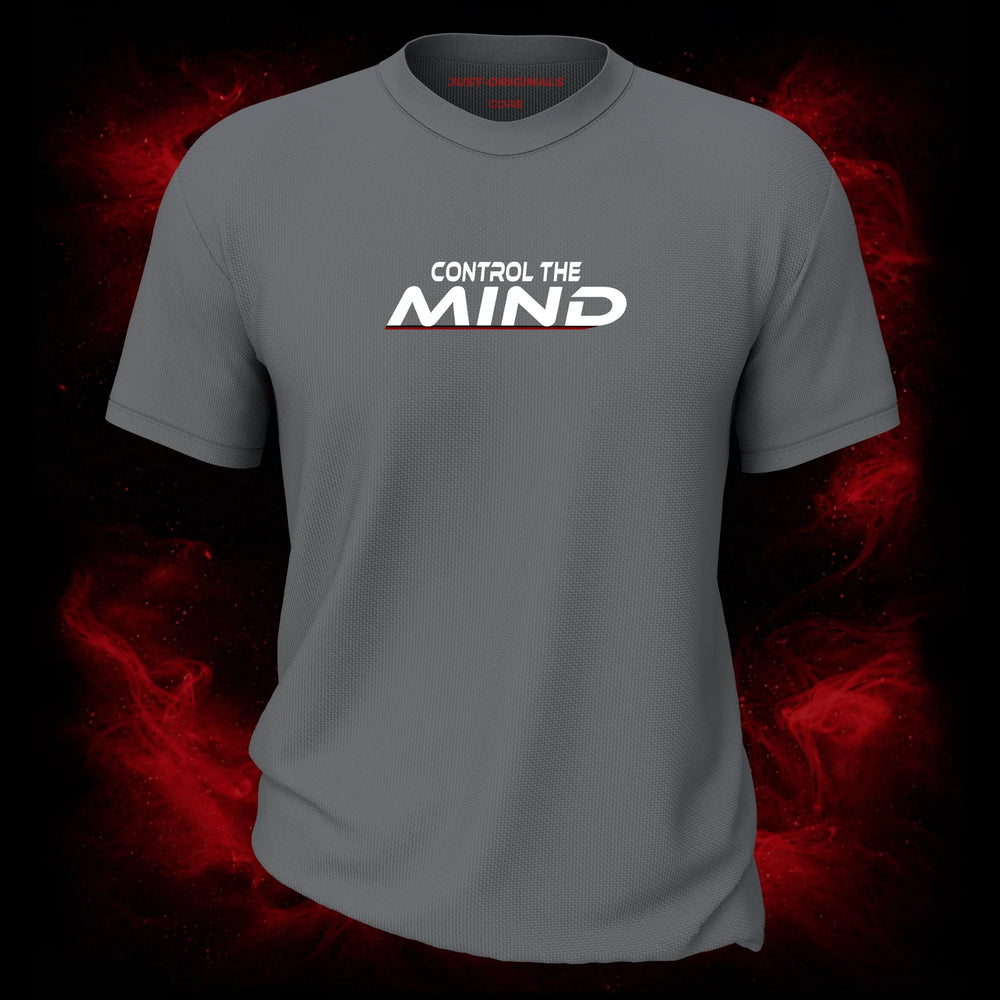 MAXPULSE™ CORE | CONTROL THE MIND | Men Performance Tee | White text with red underline accent on SteelPulse™ shirt | Featured in MAXPULSE™ CORE Men Tee