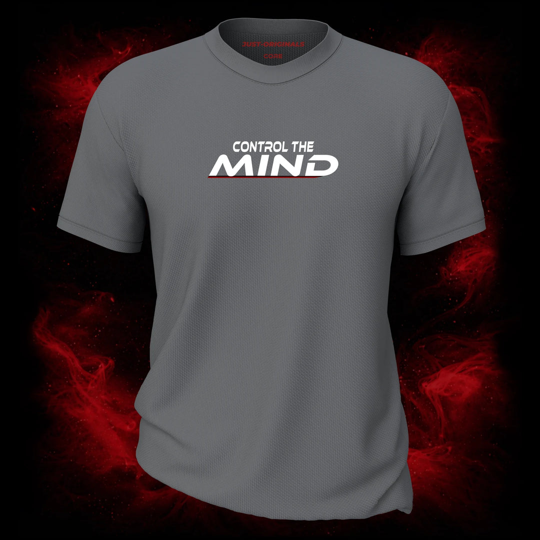 MAXPULSE™ CORE | CONTROL THE MIND | Men Performance Tee | White text with red underline accent on SteelPulse™ shirt | Featured in MAXPULSE™ CORE Men Tee