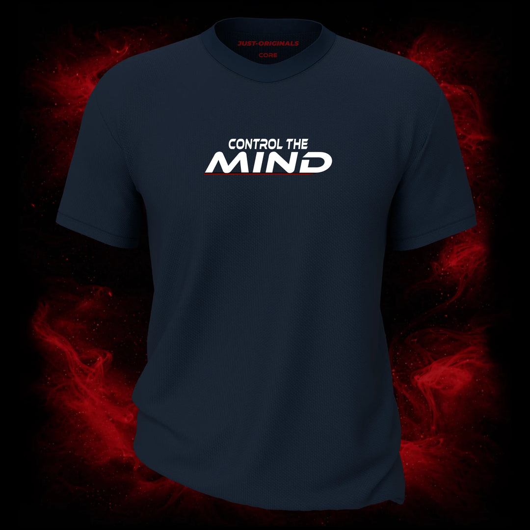 MAXPULSE™ CORE | CONTROL THE MIND | Men Performance Tee | White text with red underline accent on StormPulse™ shirt | Featured in MAXPULSE™ CORE Men Tee