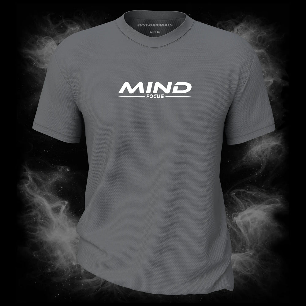 MAXPULSE™ LITE Men Tee – MIND FOCUS design on SteelPulse™ colorway with clean white performance typographys