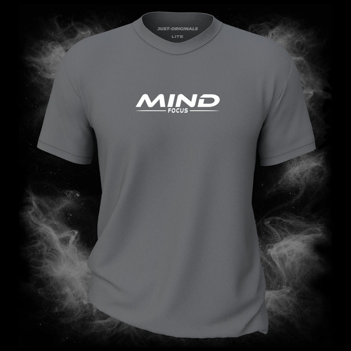 MAXPULSE™ LITE Men Tee – MIND FOCUS design on SteelPulse™ colorway with clean white performance typographys