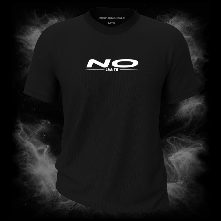 MAXPULSE™ LITE Men Tee – NO LIMITS design on BlackPulse™ colorway with bold white performance typography