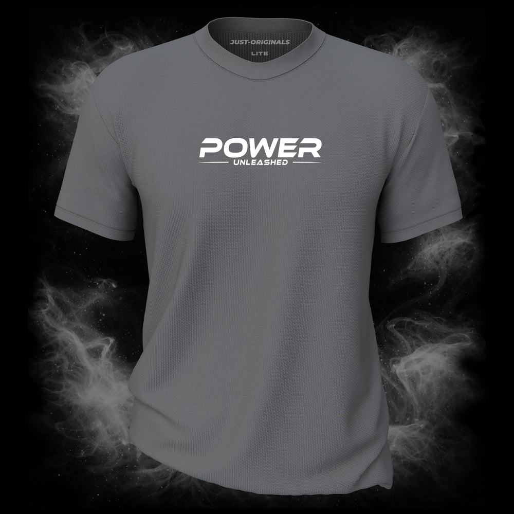 MAXPULSE™ LITE Men Tee – POWER UNLEASHED design on SteelPulse™ colorway with white performance typography
