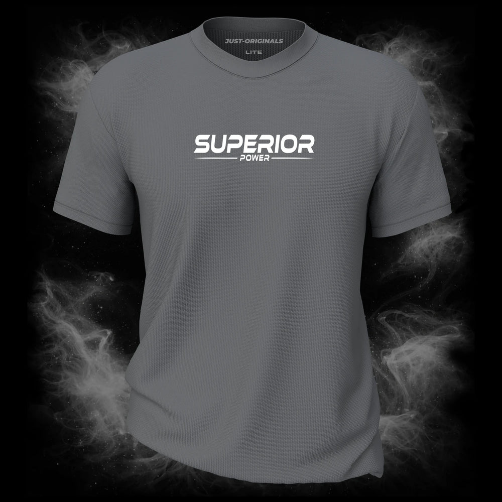MAXPULSE™ LITE Men Tee – SUPERIOR POWER design on SteelPulse™ colorway with bold white performance typography