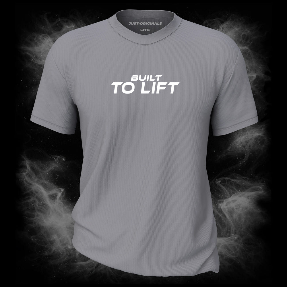 MAXPULSE™ LITE | BUILT TO LIFT | Unisex Essential Tee | White motivational text design on SteelPulse™ shirt | Featured in MAXPULSE™ LITE Unisex Essential Tee