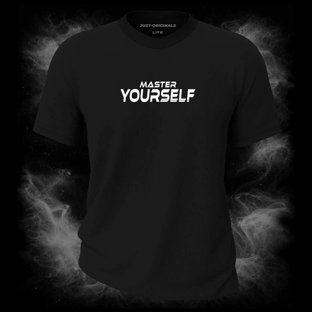 MAXPULSE™ LITE | MASTER YOURSELF | Unisex Essential Tee | Clean white text design on BlackPulse™ shirt | Featured in MAXPULSE™ LITE Unisex Essential Tee