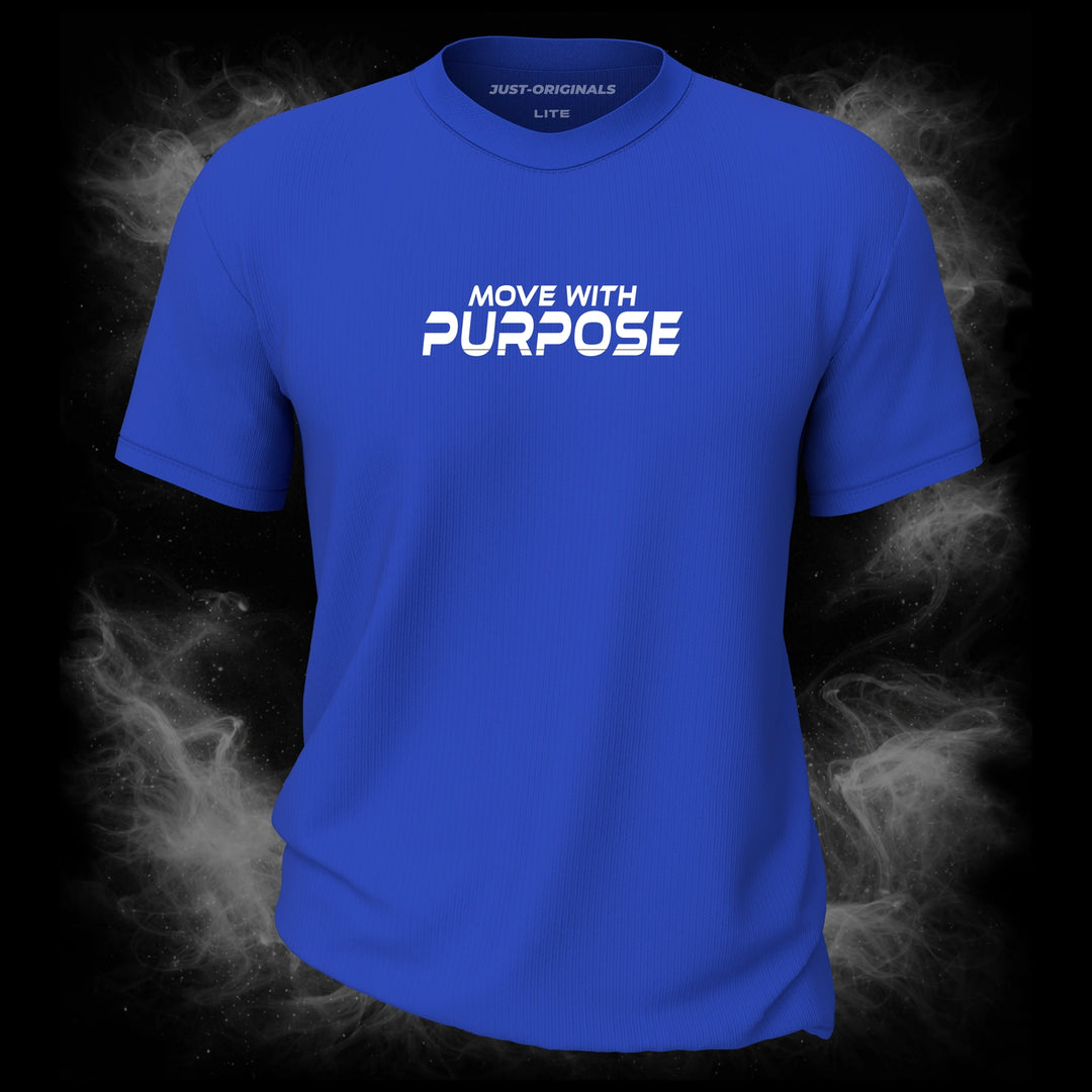 MAXPULSE™ LITE | MOVE WITH PURPOSE | Front Design | Clean white MOVE WITH PURPOSE typography centered on RoyalPulse™ everyday unisex tee | Featured in MAXPULSE™ LITE Unisex Tee