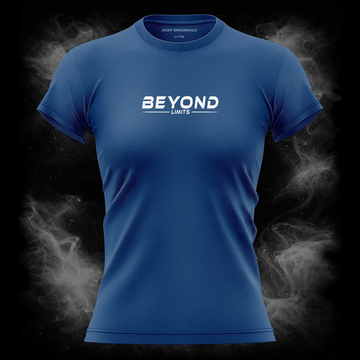MAXPULSE™ LITE Women Tee – BEYOND LIMITS design on RoyalPulse™ colorway with white performance typography