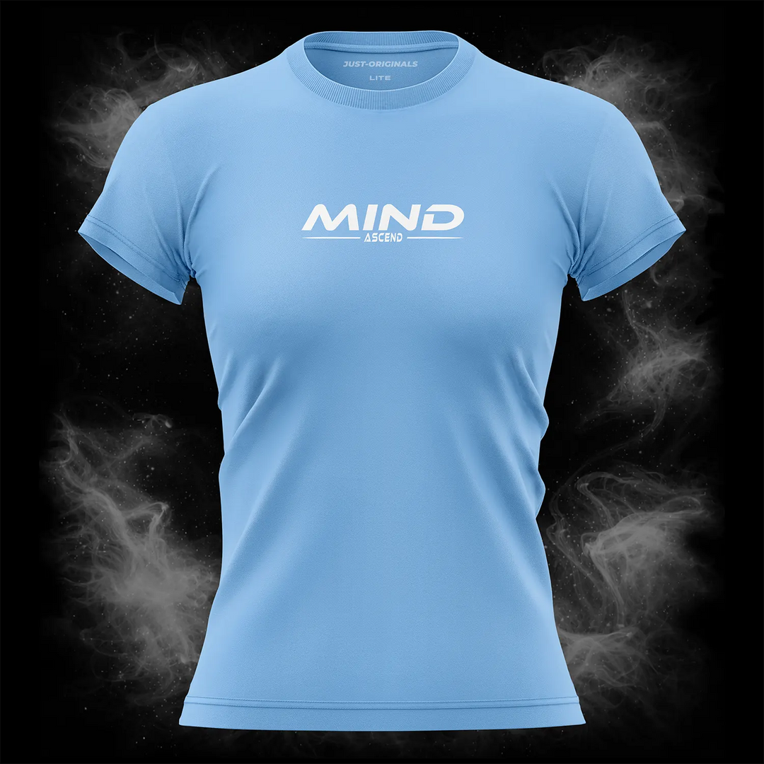 MAXPULSE™ LITE Women Tee – MIND ASCEND design on SkyPulse™ colorway with white performance typography