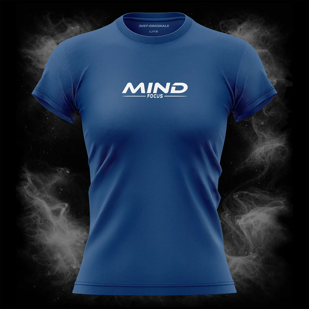 MAXPULSE™ LITE Women Tee – MIND FOCUS design on RoyalPulse™ colorway with white performance typography
