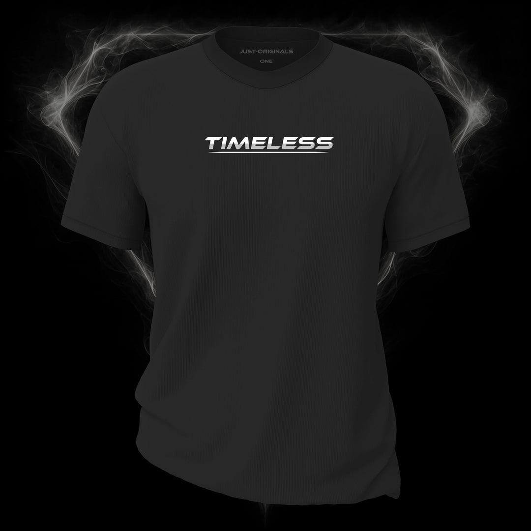 LIFESTYLE ONE Unisex Tee — TIMELESS II design on ShadowPulse™ colorway with white lifestyle typography, silver-gray word accent, and white underline.