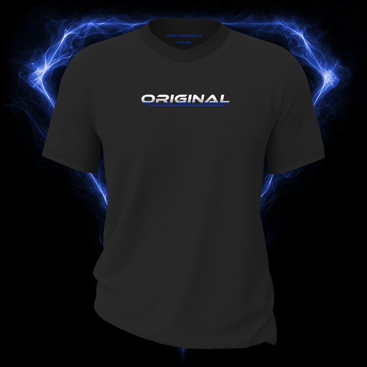 LIFESTYLE PRIME Unisex Tee — ORIGINAL III design on ShadowPulse™ colorway with white lifestyle typography, silver-gray word accent, blue lower word accent, and blue underline.