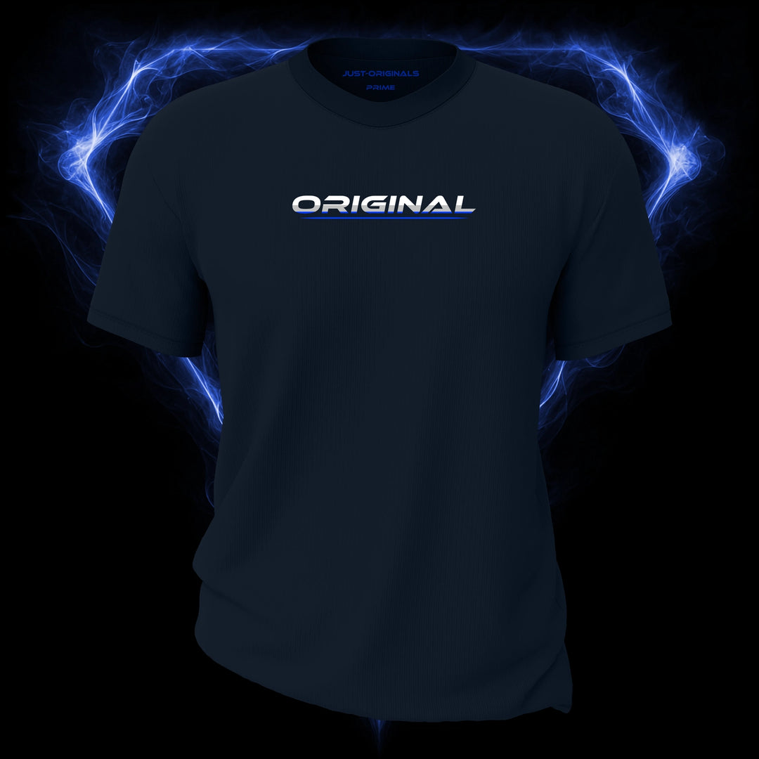 LIFESTYLE PRIME Unisex Tee — ORIGINAL III design on StormPulse™ colorway with white lifestyle typography, silver-gray word accent, blue lower word accent, and blue underline.